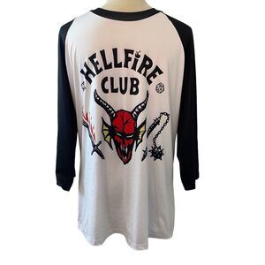 Netflix Stranger Things T-Shirt Unisex White Hellfire Club Polyester Baseball